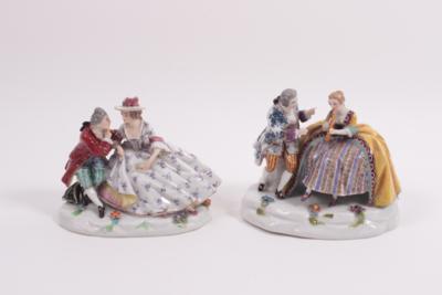 2 Porzellanfigurengruppen "Galan und Dame" - Kunst, Antiquitäten und Schmuck