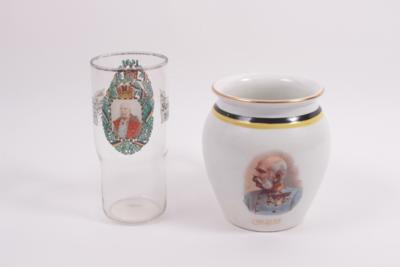 Patriotischer Keramikkrug und patriotischer Glasbecher, 1. Weltkrieg - Kunst, Antiquitäten und Schmuck