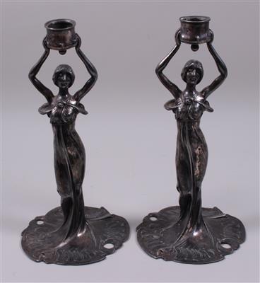 Jugendstil- Kerzenleuchterpaar "Junge Mädchen" - Auktion Kunst, Antiquitäten und Schmuck