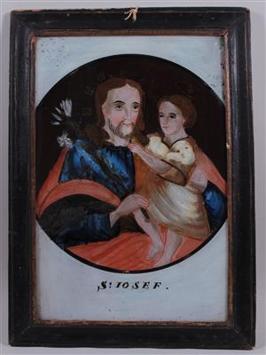 Hinterglasbild "Hl. Joseph mit Jesusknaben" - Kunst, Antiquitäten und Schmuck