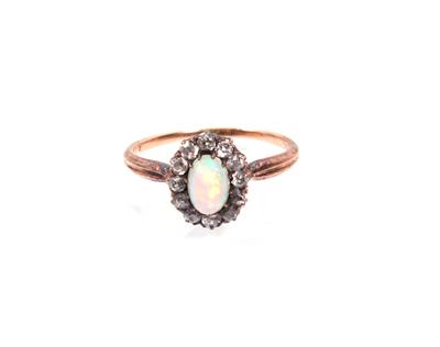 Opal- Diamantdamenring - Umění, starožitnosti, šperky