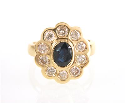 Brillant-Saphir-Ring zus. ca.1 ct - Schmuck und Uhren