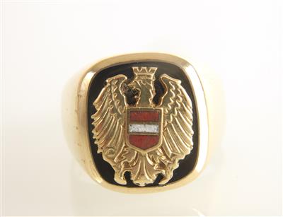 Onyx Ring "Österreich" Gold 585, - Jewellery and watches