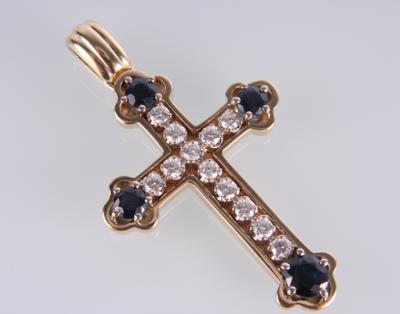 Brillant-Saphir Kreuz - Schmuck und Uhren